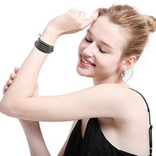Load image into Gallery viewer, MOWOM Alloy Genuine Leather Bracelet Bangle Cuff Rope for Women Boys Kids Gemstone Beads Braided 3 Wraps & 5 Wraps Stone Adjustable Handmade Jewelry Gift