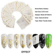 Load image into Gallery viewer, Ocealux Gold Silver Nail Art Stickers 30 Sheets Metallic Water Transfer Decals Feather Flower Spider Butterfly Lace Dream Catcher Design Decal For Nails Decoration Nail Art Manicure Slider