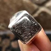 Load image into Gallery viewer, Genuine Black Rutilated 925 Solid Sterling Silver Men's Ring Size 6.75