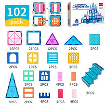 Load image into Gallery viewer, Magnetic Tiles 102Pcs, Magnetic Building Blocks Pretend Play Toys, Toy Castle Building Kit, Build Kids Creative-Thinking, Fine-Motor, Visual-Spatial & Emotional Skills