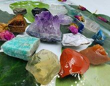 Load image into Gallery viewer, Tesh Care Chakra Therapy Starter Collection 17 pcs Healing Crystals kit, 7 Raw Chakra Stones,7 Colorful Gemstones, Amethyst,Rose Quartz Pendulum,Chakra Lava Bracelet,Dry Roses,Guide,COA,Gift Ready