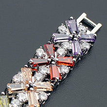 Load image into Gallery viewer, Hermosa Fashion Jewelry Tennis Bracelet Garnet Emerald Amethyst Morganite Peridot White Topaz Plated Silver Bracelets 7 inch (Multi Gemstone)