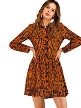 Load image into Gallery viewer, Floerns Women's Printed Long Sleeve Button A-Line Short Dress Orange XL