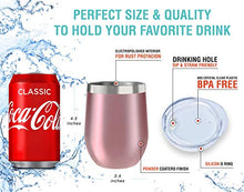 Load image into Gallery viewer, Stainless Steel Wine Tumbler 2 Pack 12 oz - Double Wall Vacuum Insulated Wine Cups with Lids and Straws Set of Two for Coffee, Wine, Cocktails (Rose Gold)