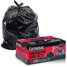 Load image into Gallery viewer, Heavy Duty Contractor Bags by Ultrasac - (VALUE 50 PACK /w TIES), 42 Gallon, 2'9" X 4' - 3 MIL Thick Large Black Industrial Garbage Trashbags for Construction and Commercial use