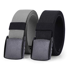 Load image into Gallery viewer, WHIPPY 2 Pack Elastic Stretch Belt for Men, Nickle Free Hiking Nylon Belt in YKK Buckle (Black Gray, Fit Pants Below 35 Inches)