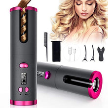 Load image into Gallery viewer, Fezax Cordless Auto Hair Curler, Automatic Curling Iron with LCD Display Adjustable Temperature & Timer, Portable Rechargeable Rotating Ceramic Barrel Curling Wand Fast Heating for Hair Styling