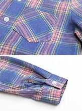 Load image into Gallery viewer, Betusline Girls' Button Down Casual Long-Sleeve Cotton Plaid Flannel Shirts for Kids Girls, Flannel#Purple + Pink, 3-4T = Tag 110