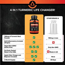Load image into Gallery viewer, Turmeric Curcumin Capsules Bioperine 1650mg Supplements with Apple Cider Vinegar Black Pepper Ginger Extract, Tumeric Organic Powder Pills, Premium Joint & Healthy Inflammatory Support (2-Pack)