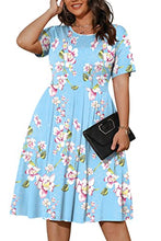 Load image into Gallery viewer, POSESHE Womens 2023 Plus Size Dresses for Women Hide Belly Short Sleeve Tshirt Dress,Light Blue Flower,2XL