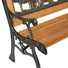 Load image into Gallery viewer, Best Choice Products Kids Mini Sized Outdoor Hardwood Patio Park Bench Decoration Accent w/Aluminum Frame and Safari Animal Accents, Brown
