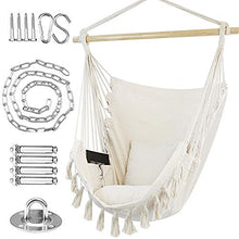 Load image into Gallery viewer, WBHome Extra Large Hammock Chair Swing with Hardware Kit, Hanging Macrame Chair Cotton Canvas, Include Carry Bag & Two Soft Seat Cushions, for Bedroom Indoor Outdoor, Max. Weight 330 Lbs (Beige)