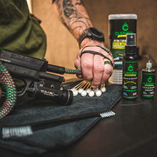Load image into Gallery viewer, CLENZOIL Field & Range Pistol & Rifle Essentials Gun Cleaning Kit | CLP Spray & Oiler with Boresnake | Clean, Lubricate & Protect | Nylon Brush, Bore Swabs & Microfiber (40 Caliber | 10mm)