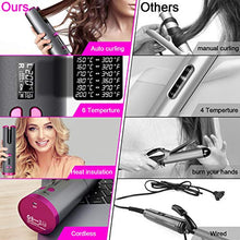 Load image into Gallery viewer, Fezax Cordless Auto Hair Curler, Automatic Curling Iron with LCD Display Adjustable Temperature & Timer, Portable Rechargeable Rotating Ceramic Barrel Curling Wand Fast Heating for Hair Styling