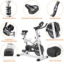 Load image into Gallery viewer, IDEER LIFE Indoor Cycling Bike Stationary Exercise Bike for Home Cardio Workout Smooth Belt Drive with Hand Pulse Sensor/LCD Display/Tablet Mount/Comfortable Seat Cushion(White09062)
