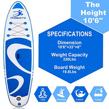 Load image into Gallery viewer, DOBESTS Inflatable Paddle Board Stand-Up Paddleboards 10'6"×33"×6" SUP with Premium Non-Slip Deck, Travel-Backpack Adjustable Paddle, Detachable-Fin, Hand Pump, Safety Leash, Repair Kit Fits (Blue)