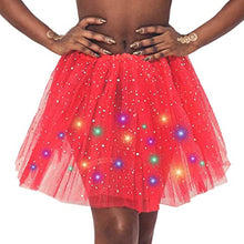 Load image into Gallery viewer, Women's LED Skirt Luminous Star Ballet Tutu Skirts Layered Mesh Tulle Skirt Light Up Dance Skirts Elastic Princess Skirt Party Carnival Costume (Red)