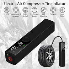 Load image into Gallery viewer, VEEAPE Portable Air Compressor Tire Inflator, Electric Bike Tire Pump with Digital Pressure Gauge, 120PSI Rechargeable Auto Air Pump for Bicycle Tires and Other Inflatables