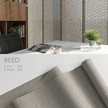 Load image into Gallery viewer, GoDear Design Deluxe Adjustable Sliding Panel Track Blind 45.8"- 86" W x 96" H, Extendable 4-Rail Track for Large Window, Semi Sheer Trimmable Natural Woven Fabric, Semi Privacy, Reed