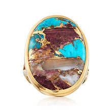 Load image into Gallery viewer, Ross-Simons Oval Kingman Turquoise Ring in 18kt Gold Over Sterling. Size 7