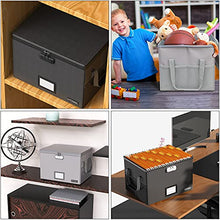 Load image into Gallery viewer, File Box with Lock,Oterri Fireproof Document Box Storage Organizer,Collapsible Waterproof Document Box Filing Box with Handle,Portable Home Office Safe Box for Hanging Letter/Legal Folder,Silver(15.35×12.2×10.2 inch)