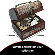 Load image into Gallery viewer, Coin Collection - World Currency Set - Treasure Chest with 1Lb. - Collectible Antique Coins - 4.7 x 3.5 x 3.5 Decorative Wooden Box - Old Foreign Currency (COA Included)