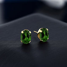 Load image into Gallery viewer, Gem Stone King 2.40 Ct 8x6mm Green Chrome Diopside 18K Yellow Gold Plated Silver Stud Earrings