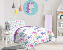 Load image into Gallery viewer, Jay Franco Unicorn Rainbow 4 Piece Twin Bed Set - Includes Comforter & Sheet Set - Super Soft Fade Resistant Microfiber