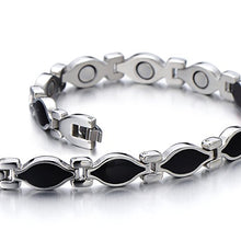 Load image into Gallery viewer, COOLSTEELANDBEYOND Steel Link Bracelet for Women with Black Enamel, Free Link Removal Kit