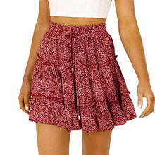 Load image into Gallery viewer, aihihe Women Teen Girl Boho Floral Print Flared Short Skirt Polka Dot Pleated Mini Skater Skirts