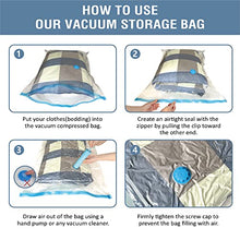 Load image into Gallery viewer, 12 Pack Vacuum Storage Bags, Space Saver Bags (2 Jumbo/2 Large/2 Medium/2 Small/4 Roll) Compression Storage Bags for Comforters and Blankets, Vacuum Sealer Bags for Clothes Storage, Hand Pump Included
