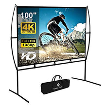 Load image into Gallery viewer, Projector Screen with Stand Foldable Portable Movie Screen 100 Inch(16:9), HD 4K Double Sided Projection Screen Indoor Outdoor Projector Movies Screen for Home Theater (100 Inch) …