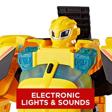 Load image into Gallery viewer, Playskool Heroes Transformers Rescue Bots Bumblebee Rescue Guard 10-Inch Converting Toy Robot Action Figure, Lights and Sounds, Toys for Kids Ages 3 and Up