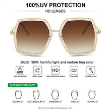 Load image into Gallery viewer, WOWSUN Oversized Big Fashion Sunglasses For Women Irregular Fashion Shades (Clear Sparkling Frame - Brown Gradient Lens, 65)