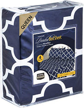 Load image into Gallery viewer, Utopia Bedding Printed Bed Sheet Set - 1 Fitted Sheet, 1 Flat Sheet and 2 Pillowcases - Soft Brushed Microfiber Fabric - Shrinkage and Fade Resistant (Queen, Navy Quatrefoil with White Pattern)