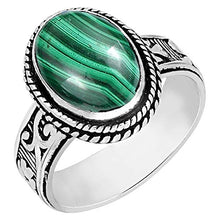 Load image into Gallery viewer, Malachite Ring Size 5 925 Silver Overlay Vintage Style Handmade Solitaire Ring