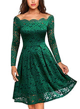 Load image into Gallery viewer, MISSMAY Women's Vintage Floral Lace Long Sleeve Boat Neck Cocktail Party Swing Dress, Small, Green