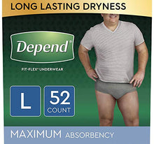 Load image into Gallery viewer, Depend FIT-FLEX Incontinence Underwear for Men, Maximum Absorbency, Disposable, L, Grey, 52 Count (2 Packs of 26) (Packaging May Vary)