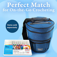 Load image into Gallery viewer, BeCraftee Crochet Bag - Large Craft Organizer to Store Crocheting & Knitting Supplies - Portable Yarn Storage with 7 Pockets for Tools, Shoulder Strap and Handle - Blue