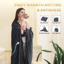 Load image into Gallery viewer, Reaks Heated Electric Blanket Throw - 50" x 60", with 4 Fast Heating Levels & 3 Hours Auto Off, Soft Flannel Heating Blankets for Home Office, UL&FCC Certification, Machine Washable, Dark Grey