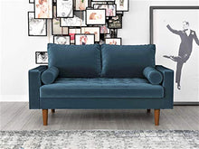 Load image into Gallery viewer, Container Furniture Direct Mid Century Modern Velvet Upholstered Button Tufted Living Room Sofa, 2 Piece Set, Prussian Blue