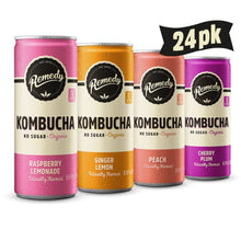Load image into Gallery viewer, Remedy Kombucha Tea Organic Drink - Sugar Free, Keto, Vegan & Gluten Free - Sparkling Live Cultured, Long-Age Brewed Beverage - 4 Flavor Variety Pack - 8.5 Fl Oz Can, 24-Pack