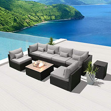 Load image into Gallery viewer, DINELI Patio Furniture Sectional Sofa with Gas Fire Pit Table Outdoor Patio Furniture Sets Propane Fire Pit (Light Gray-Square Table)