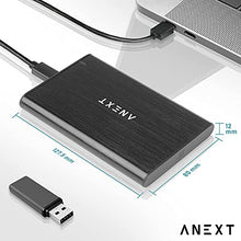 Load image into Gallery viewer, ANEXT 2.5 USB 3.1 Gen2 External Hard Drive Enclosure, Portable Black Aluminum Hard Disk Case for 2.5 inch 7mm 9.5mm SATA HDD SSD, Max 4TB - Anext Series.(Includes a USB C to USB C Cable)