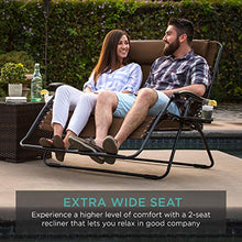 Load image into Gallery viewer, Best Choice Products 2-Person Double Wide Adjustable Folding Steel Mesh Zero Gravity Lounge Recliner Chair for Patio, Lawn, Balcony, Backyard, Beach, Outdoor Sports w/Cup Holders - Brown