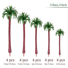 Load image into Gallery viewer, Hatisan 20Pcs Coconut Palm Model Trees/Scenery Model Plastic Artificial Layout Rainforest Diorama, Building Model Trees Cake Topper, Model Train Railways Architecture Landscape (Dark trunk)
