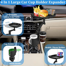 Load image into Gallery viewer, Car Cup Holder Expander Tray, 4-in-1 Detachable Upgraded Car Food Tray Table with Dual Cup Holder, Phone Holder, 360°Rotation Adjustable Base, Road Trip Essentials Car Accessories for Men and Women