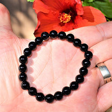 Load image into Gallery viewer, Zenergy Gems Charged Premium 7" Black Obsidian Crystal 8mm Bead Bracelet + Selenite Heart Charging Crystal Included (Protective & GROUNDING)