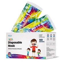 Load image into Gallery viewer, WeCare Individually Wrapped Kids Face Masks - 50 Pack - Soft on Skin - Disposable, 3 Ply - 5.7" x 3.7" Children's Size - 3 Layer Protectors with Elastic Earloops - Latex Free - Tie Dye
