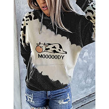 Load image into Gallery viewer, Fall Clothes for Women Cute Cow Print Color Block Long Sleeve Pocket Hoodie Teen Girls Oversized Winter Warm Loose Lightweight Hooded Open Front Cardigan Jacket Coat Tops Pullover(Black,Medium)